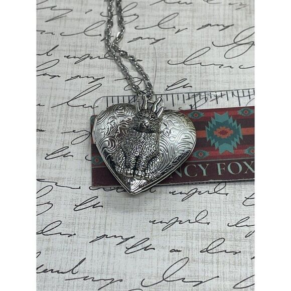 Heart SILVER BUNNY RABBIT Locket Necklace JEWELRY Pendant PHOTO Picture CAMEO - Picture 10 of 12